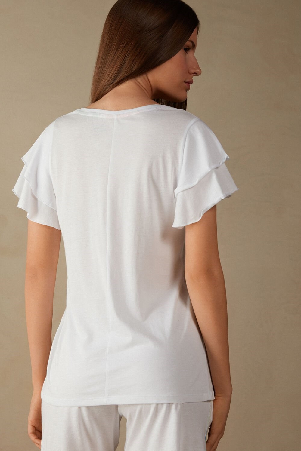 White - 001 - White Intimissimi Summer Garden Short Sleeve Top in Supima® Ultrafresh Cotton | BUHK-97801