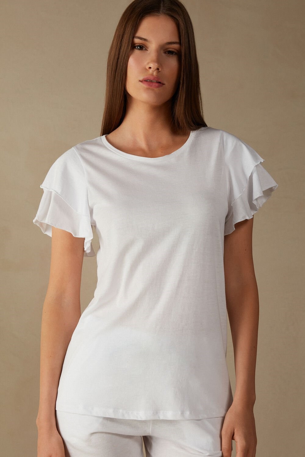 White - 001 - White Intimissimi Summer Garden Short Sleeve Top in Supima® Ultrafresh Cotton | BUHK-97801