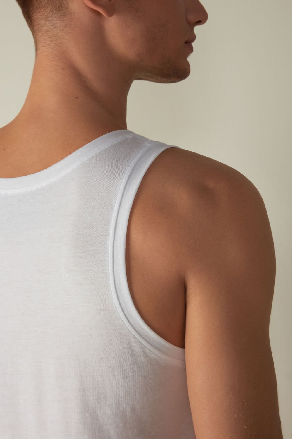 White - 001 - White Intimissimi Supima Cotton Crew Neck Tank Top | ANQZ-02458