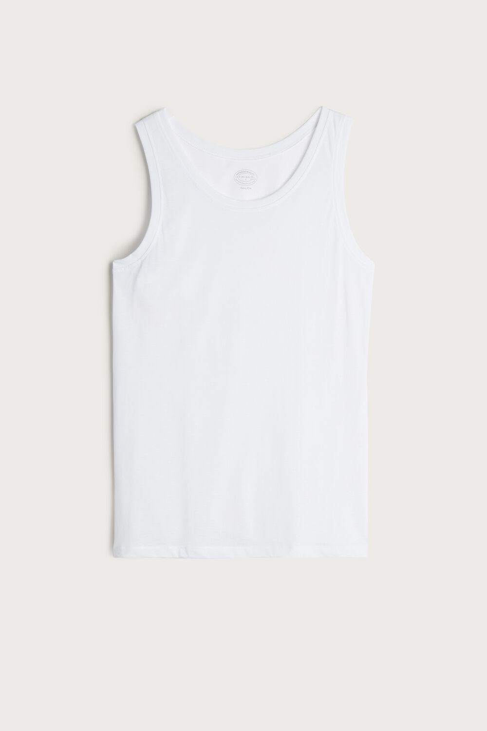 White - 001 - White Intimissimi Supima Cotton Crew Neck Tank Top | ANQZ-02458