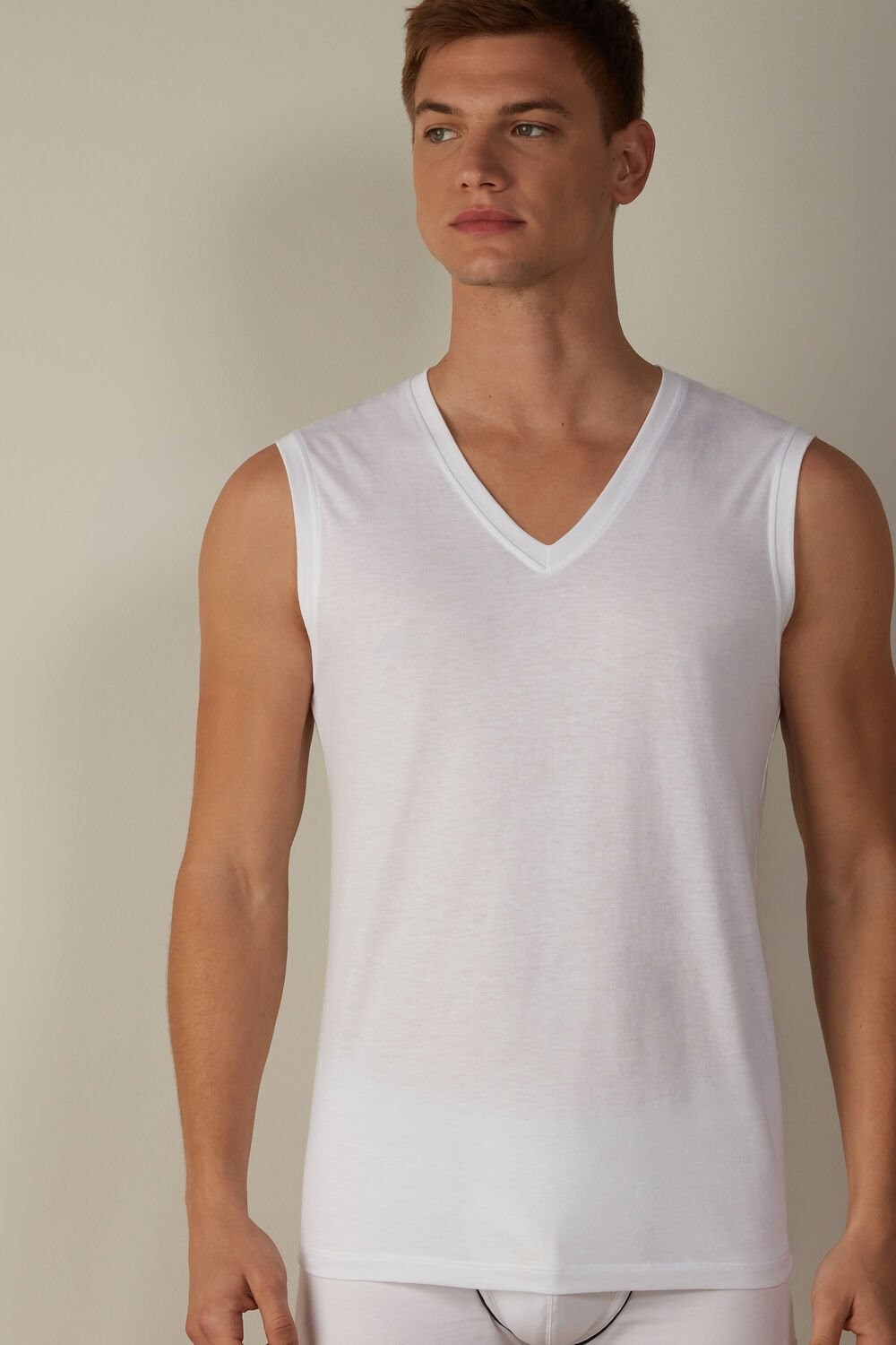 White - 001 - White Intimissimi Wide-Strap Supima Cotton Tank Top | SKJH-27604