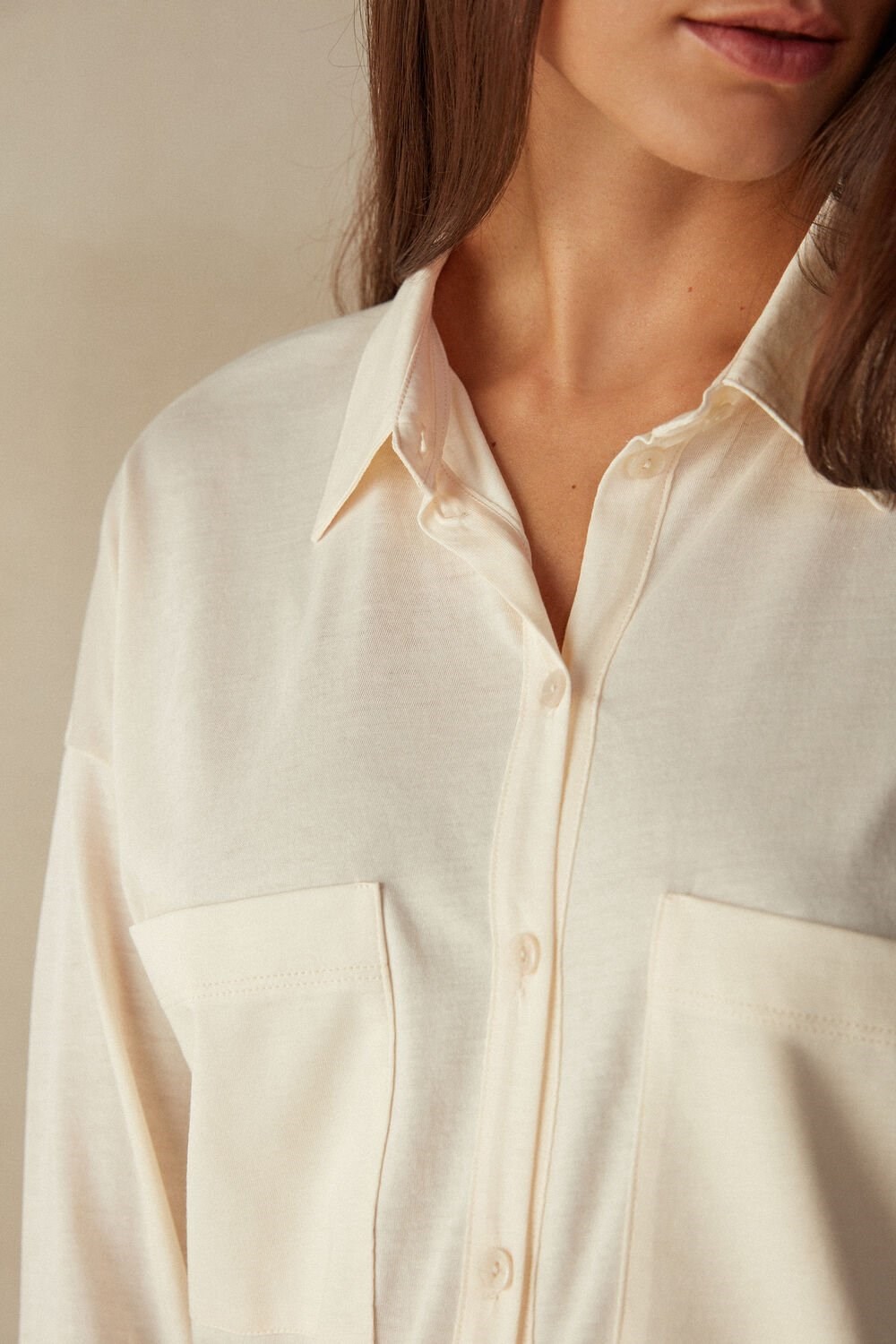 White - 005j - Light Beige Intimissimi Urban Nomad Cotton Shirt | APCD-81276