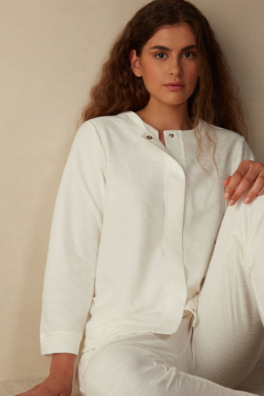 White - 007j - White Moon Intimissimi Soft Dreams Long Sleeve Button-Up Shirt | IXGZ-07249