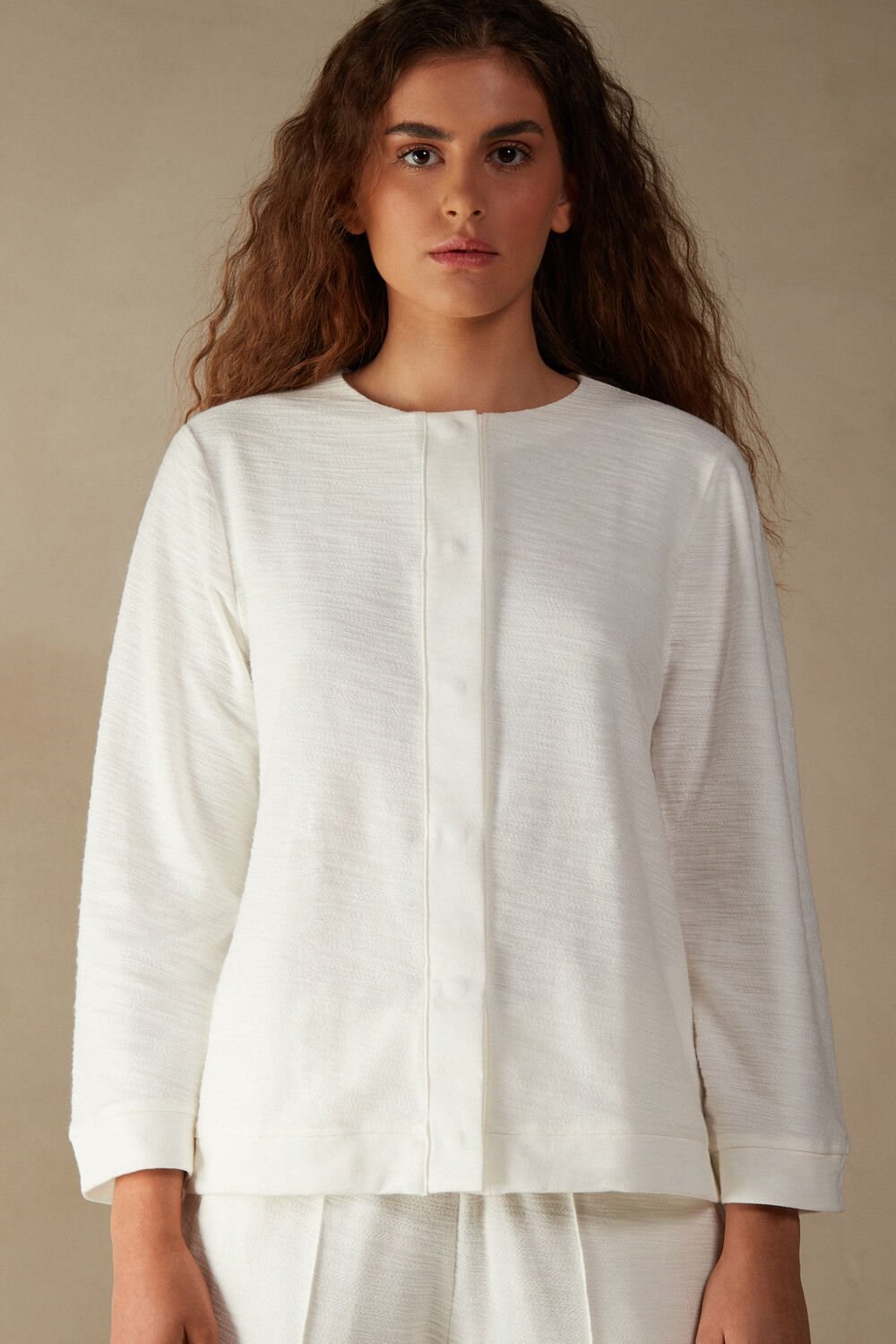 White - 007j - White Moon Intimissimi Soft Dreams Long Sleeve Button-Up Shirt | IXGZ-07249