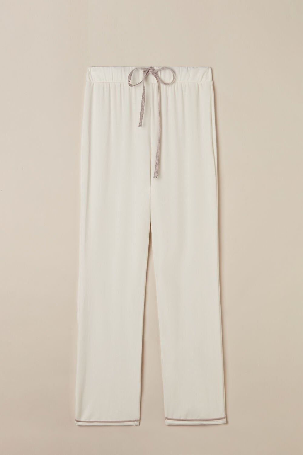 White - 157j - Powder White / Dusty Pink Intimissimi Romantic Bedroom Full Length Pants in Modal with Wool | VEAL-72430