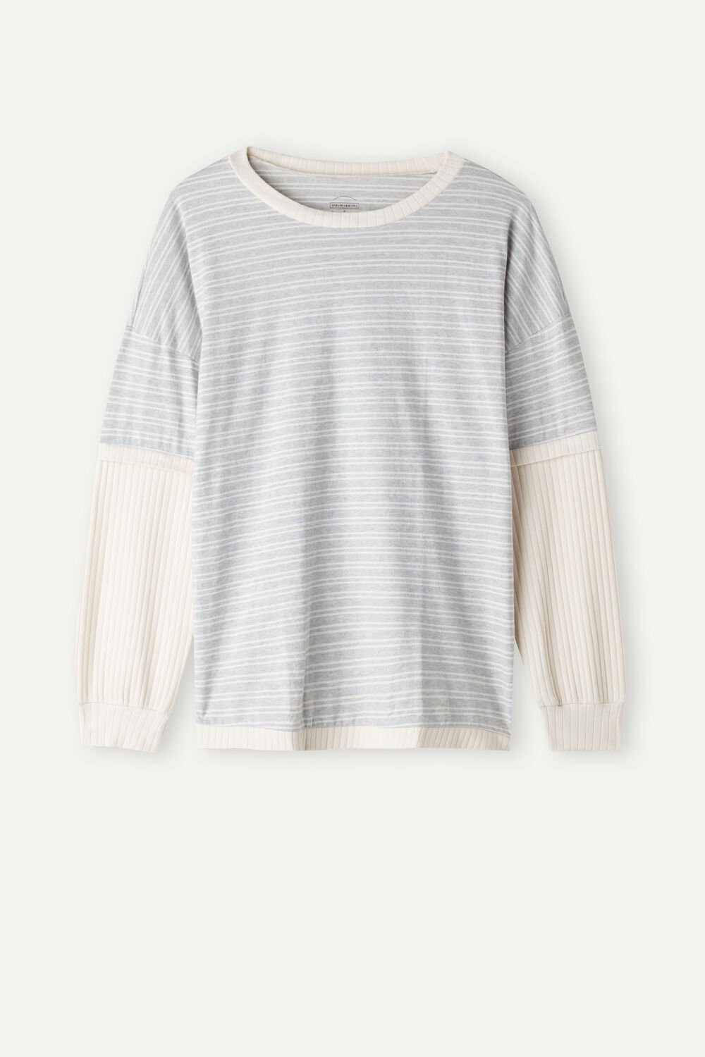 White - 224j - Heather Gray / Vanilla Beige Stripe Intimissimi Casual Sunday Long Sleeve Top | ALBZ-58941