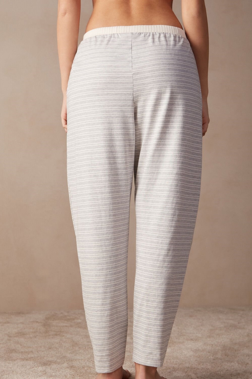 White - 224j - Heather Gray / Vanilla Beige Stripe Intimissimi Casual Sunday Full Length Pants | XCFM-36574