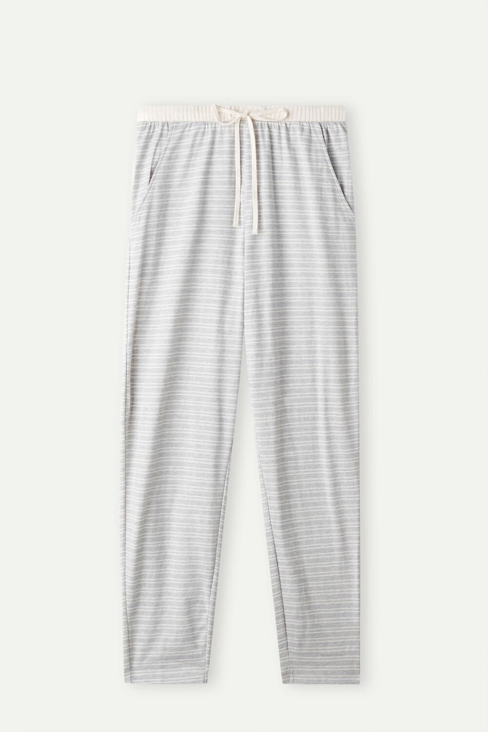 White - 224j - Heather Gray / Vanilla Beige Stripe Intimissimi Casual Sunday Full Length Pants | XCFM-36574