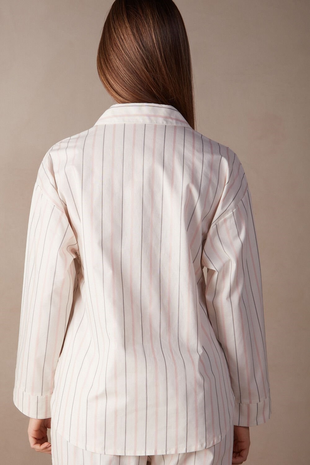 White - 225j - Ecru Beige / Pink Stripe Intimissimi Soft Spring Long Sleeve Button-Up Shirt | GJMB-83519