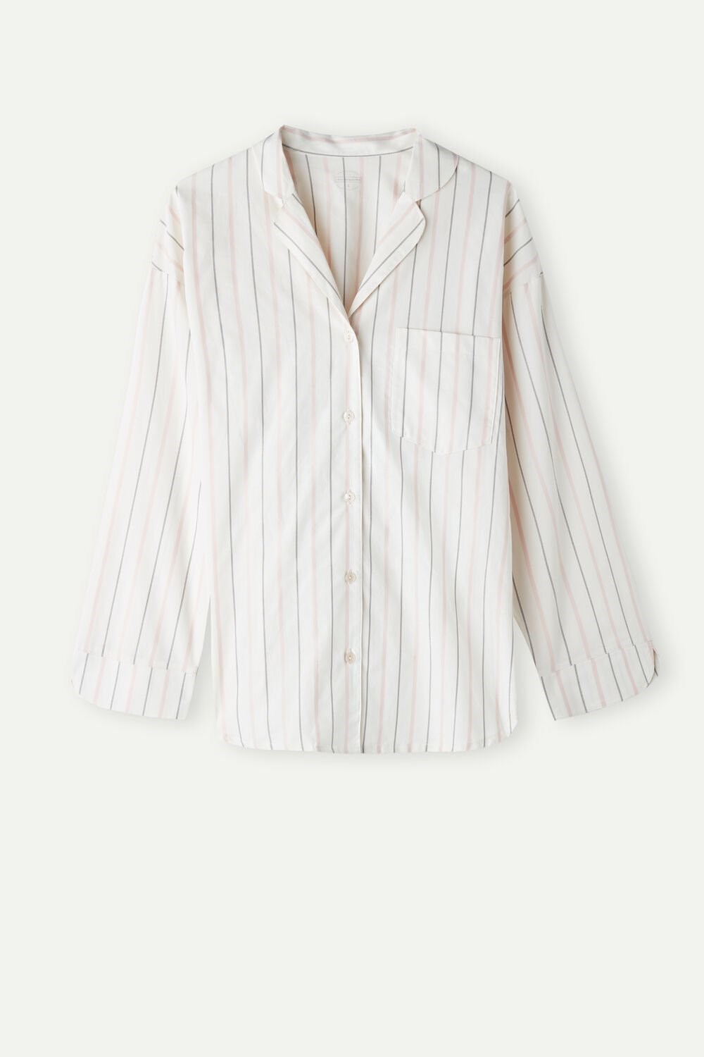 White - 225j - Ecru Beige / Pink Stripe Intimissimi Soft Spring Long Sleeve Button-Up Shirt | GJMB-83519