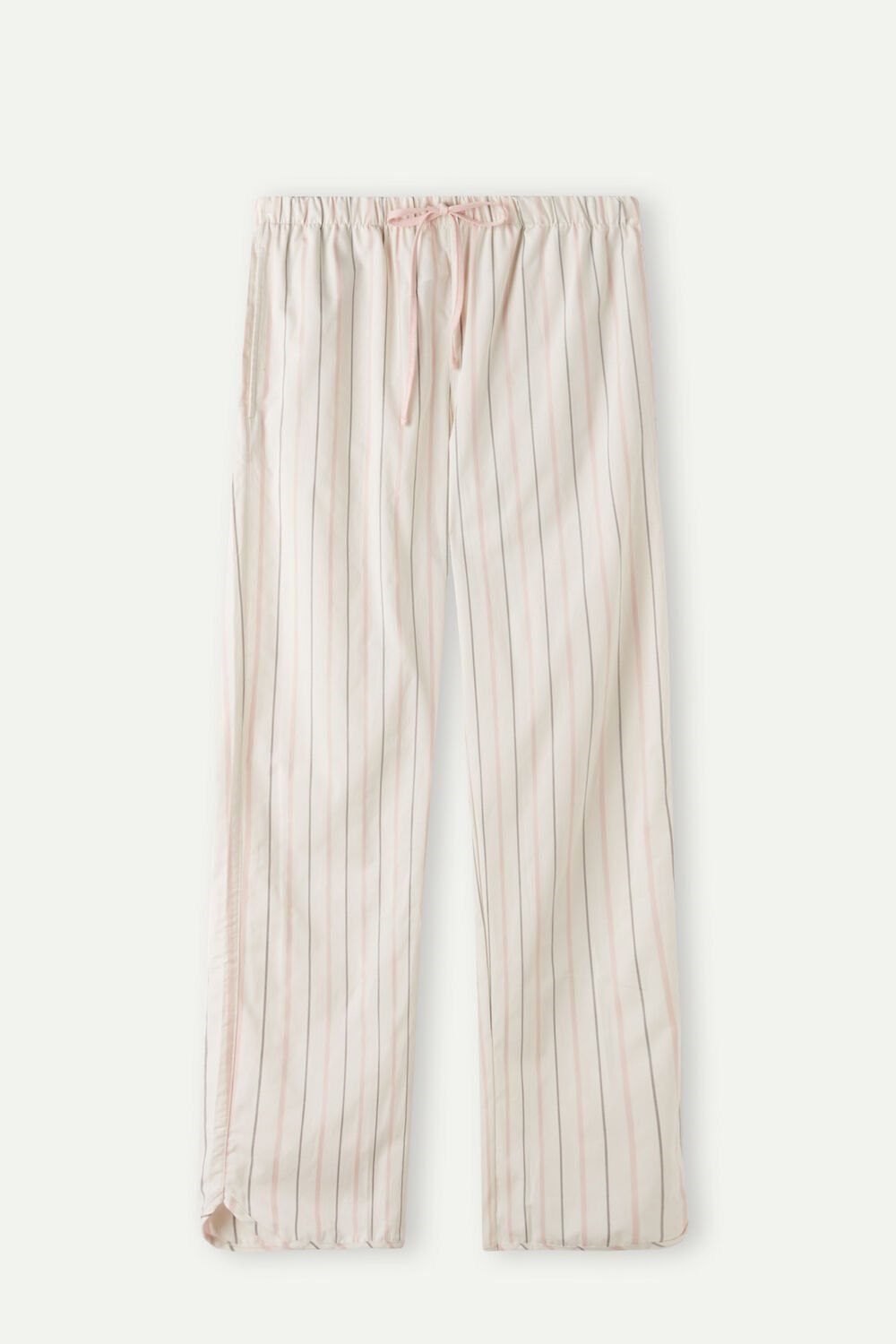 White - 225j - Ecru Beige / Pink Stripe Intimissimi Soft Spring Full Length Cotton Cloth Pants | HFXC-85432