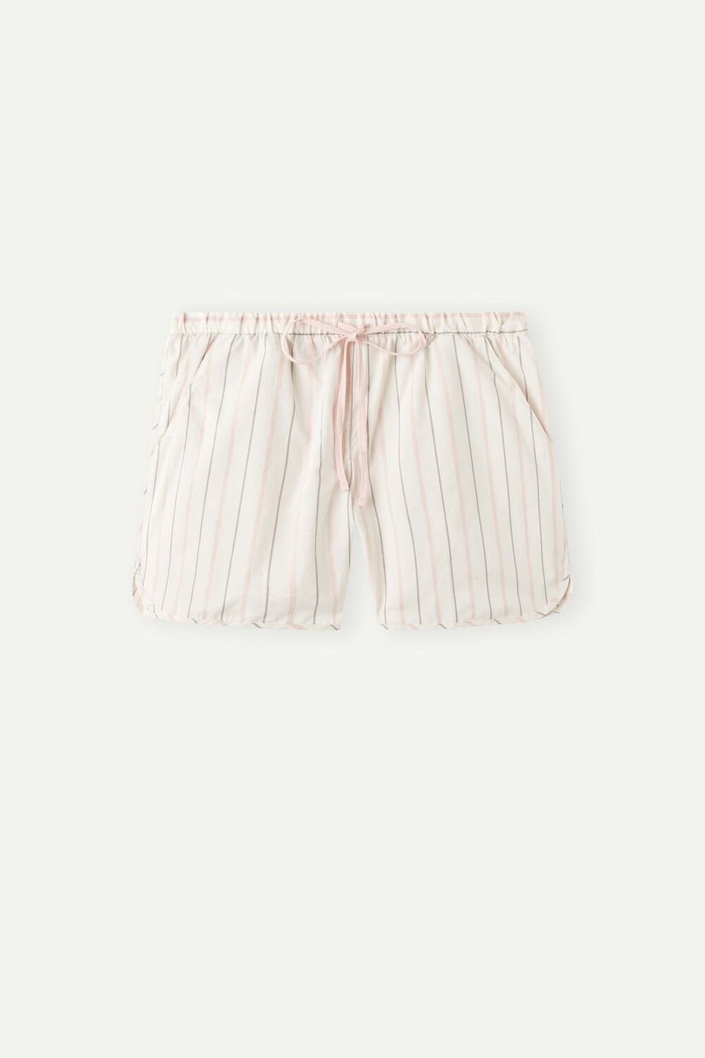 White - 225j - Ecru Beige / Pink Stripe Intimissimi Soft Spring Cotton Cloth Shorts | NCZG-41386