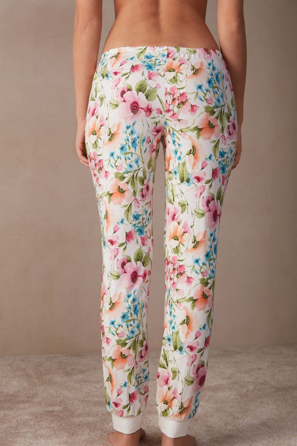 White - 229j - Small Botanical Lyrics Print Intimissimi Botanical Lyrics Full Length Modal Pants | HCXV-71685