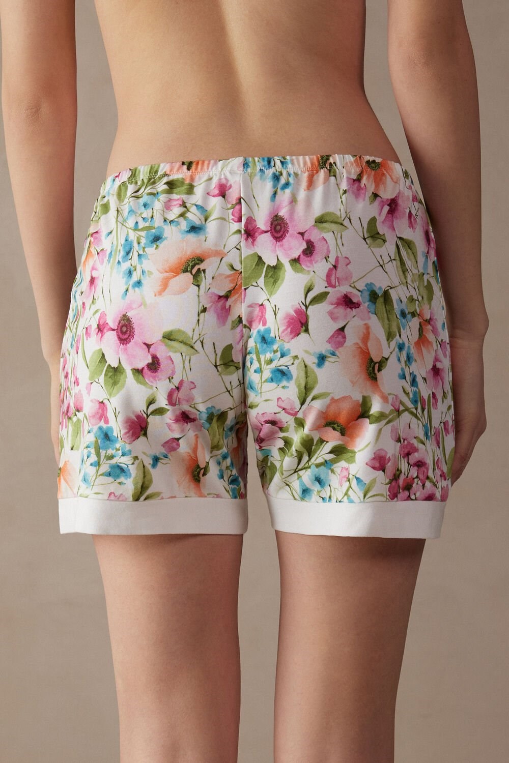 White - 229j - Small Botanical Lyrics Print Intimissimi Botanical Lyrics Modal Shorts | WGSQ-21837