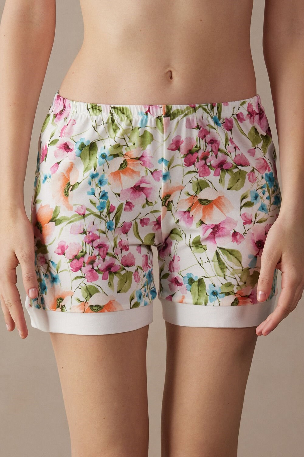 White - 229j - Small Botanical Lyrics Print Intimissimi Botanical Lyrics Modal Shorts | WGSQ-21837