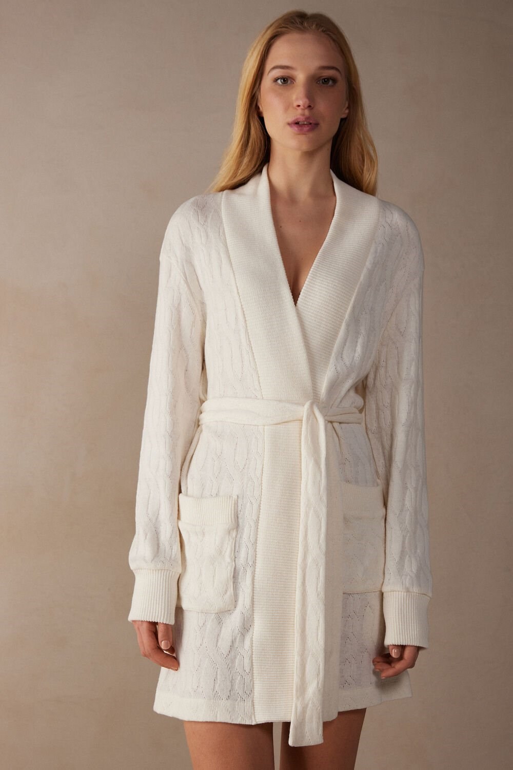 White - 232j - Talc White Intimissimi Lost in Fields Braided Robe | PLON-47509