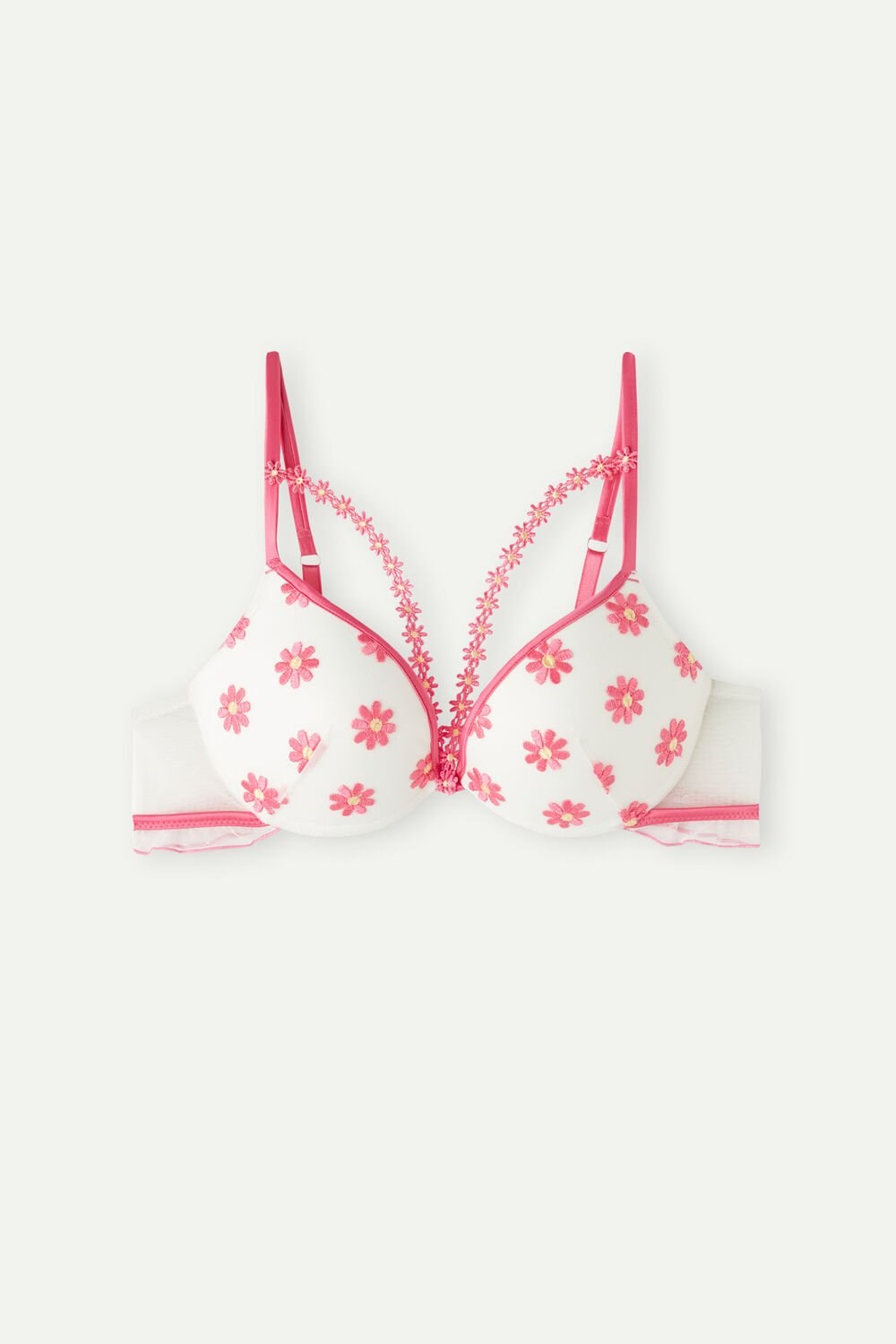 White - 239j - Fuchsia Pink / Talc White Intimissimi Sweet Like Daisies Simona Super Push-up Bra | BNQW-18572