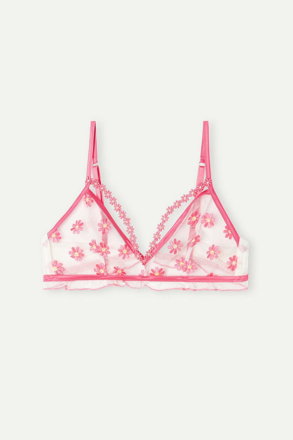 White - 239j - Fuchsia Pink / Talc White Intimissimi Sweet Like Daisies Triangle Bra | IUNZ-08795