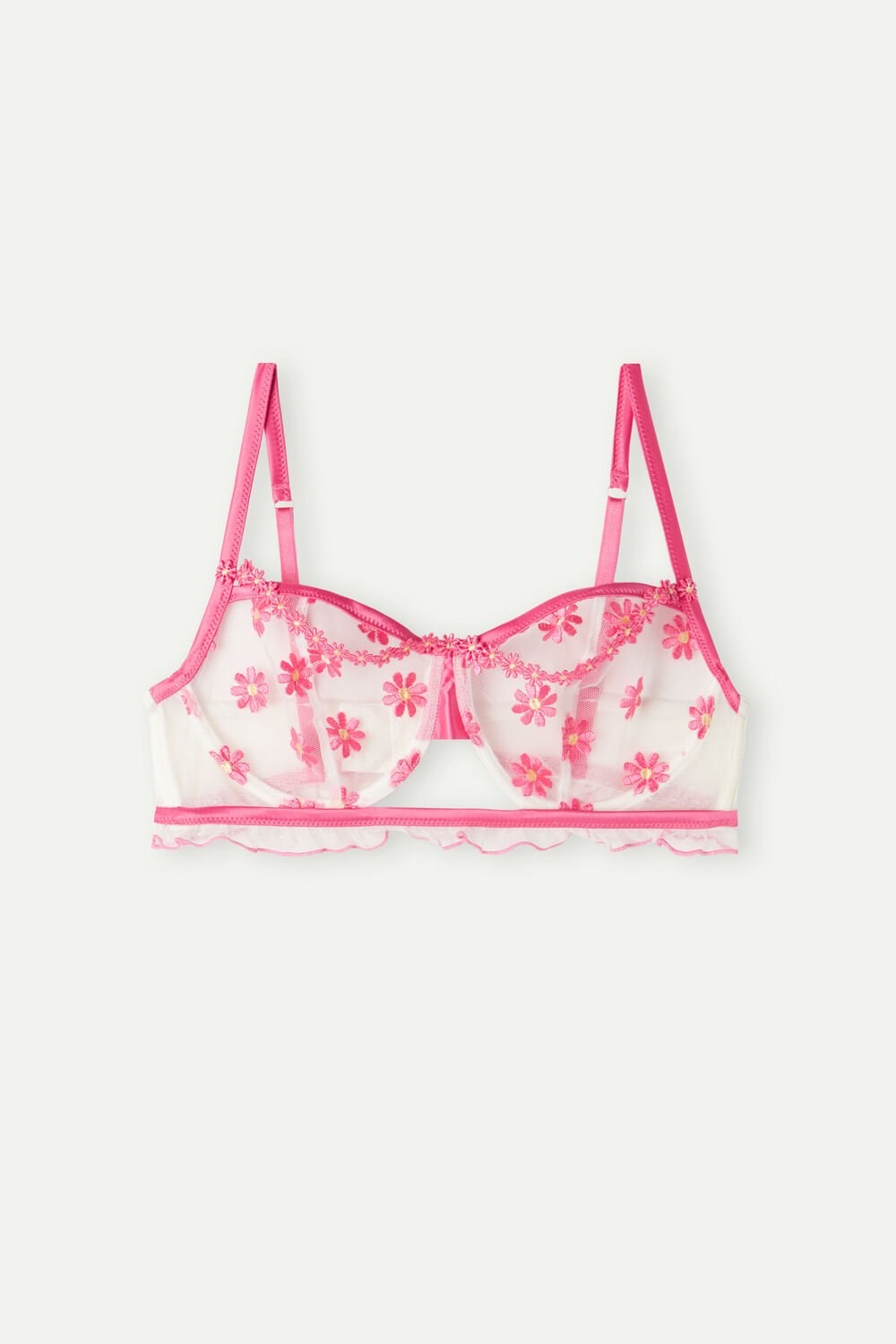 White - 239j - Fuchsia Pink / Talc White Intimissimi Sweet Like Daisies Balconette Bra | KOWF-68710