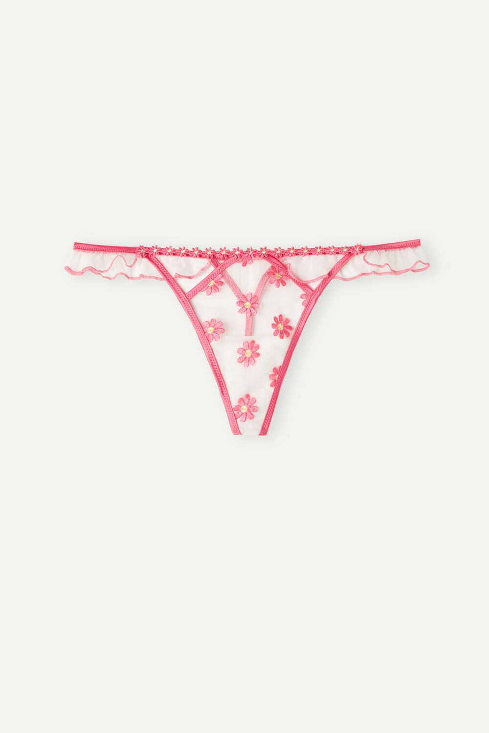 White - 239j - Fuchsia Pink / Talc White Intimissimi Sweet Like Daisies ‘80s Style Thong | UXIJ-47328