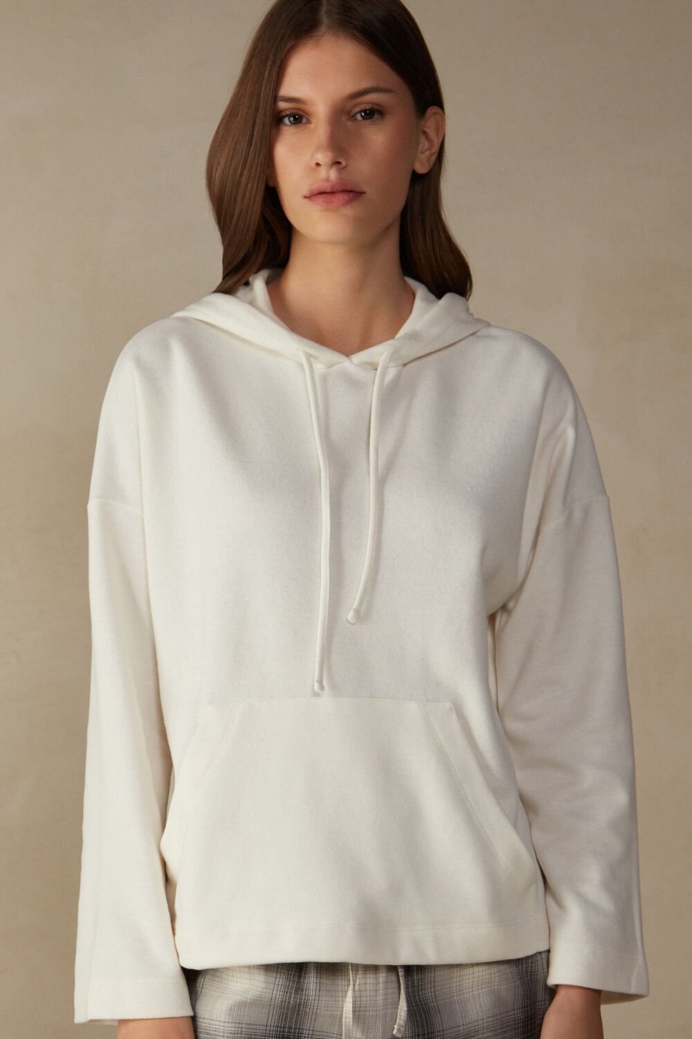 White - 2986 - Cream Intimissimi Warm Cuddles Hooded Top | RVZM-01972