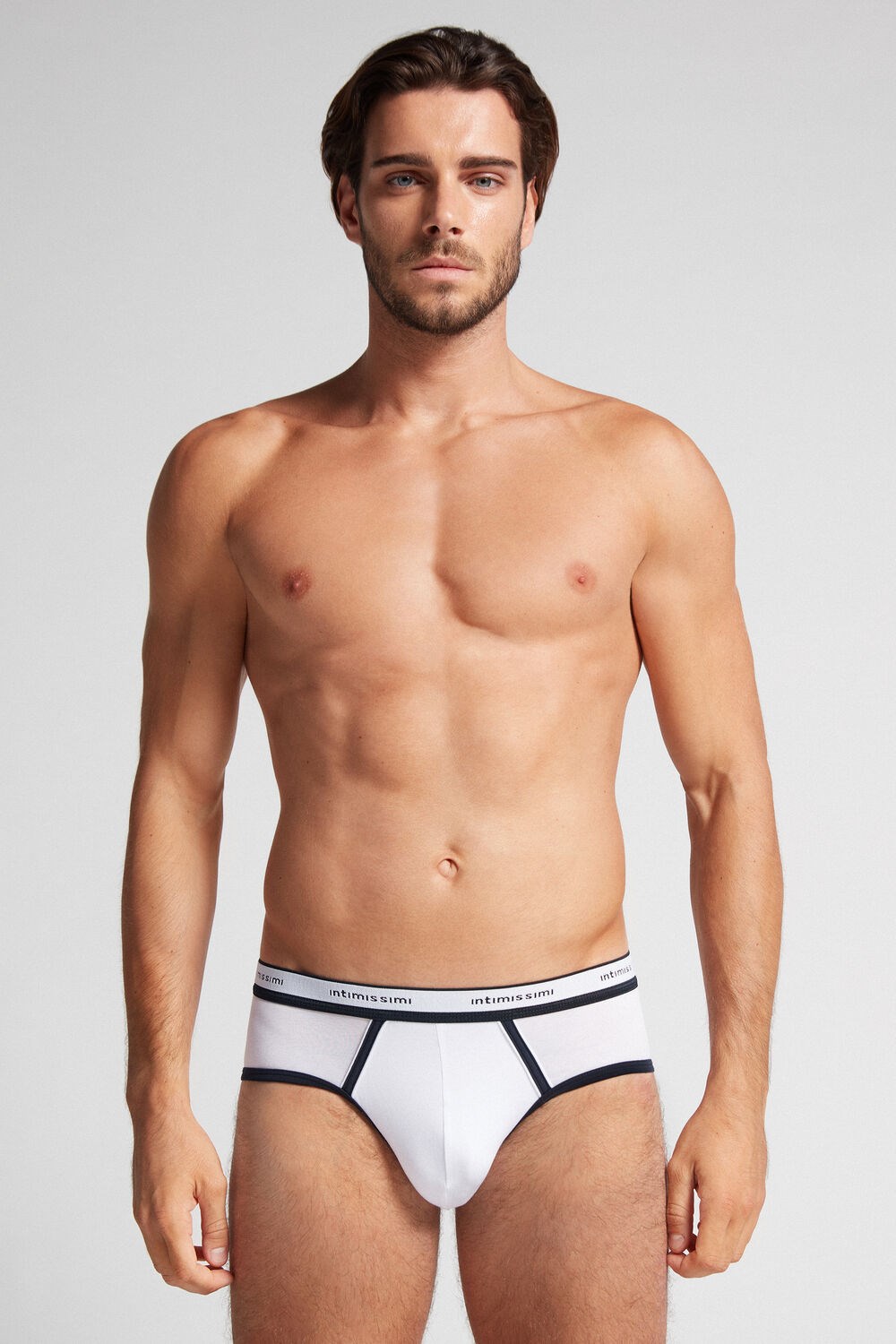 White - 6986 - White / Blue Intimissimi Natural Fresh Supima® Cotton Briefs with Logo | DCJR-23759