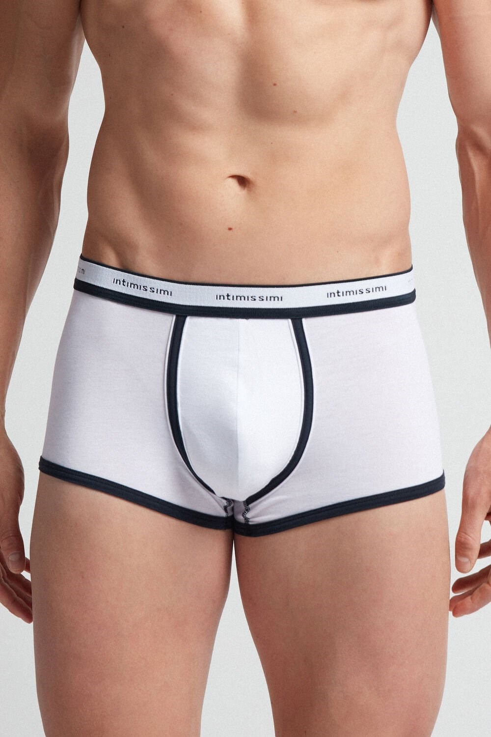 White - 6986 - White / Blue Intimissimi Natural Fresh Supima® Cotton Boxers with Logo | LUFR-12039