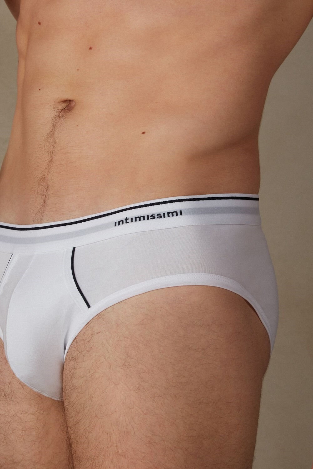 White - 6986 - White / Blue Intimissimi Supima Cotton Briefs with Visible Elastic | UYJI-23691