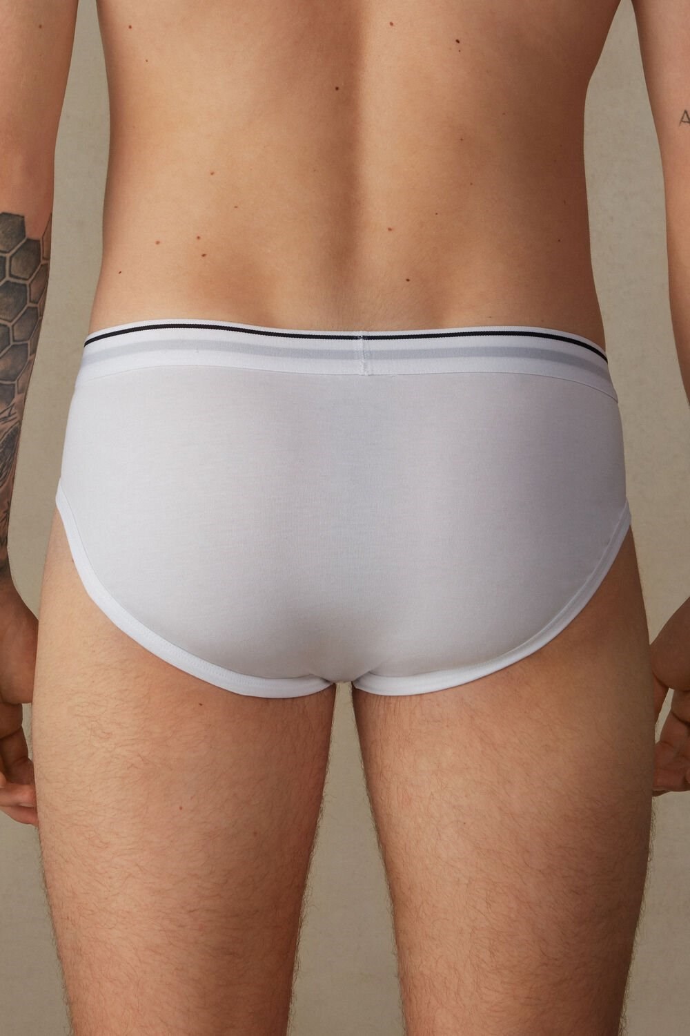 White - 6986 - White / Blue Intimissimi Supima Cotton Briefs with Visible Elastic | UYJI-23691