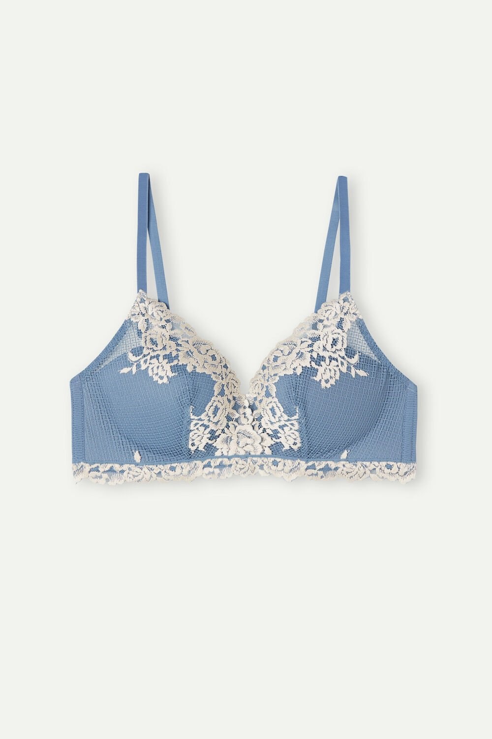 White - 878i - Baby Blue / Ivory Intimissimi Pretty Flowers Fabiola Push-up Bra | LDZU-28539