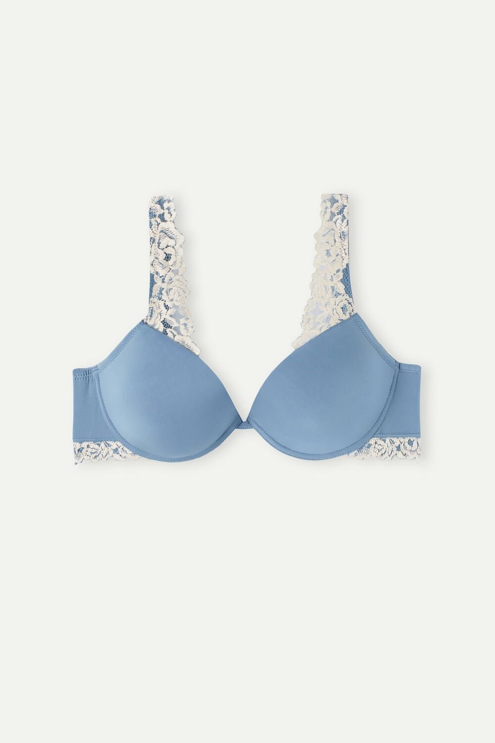 White - 878i - Baby Blue / Ivory Intimissimi Pretty Flowers Microfiber Bellissima Push-up Bra | XAIQ-18409