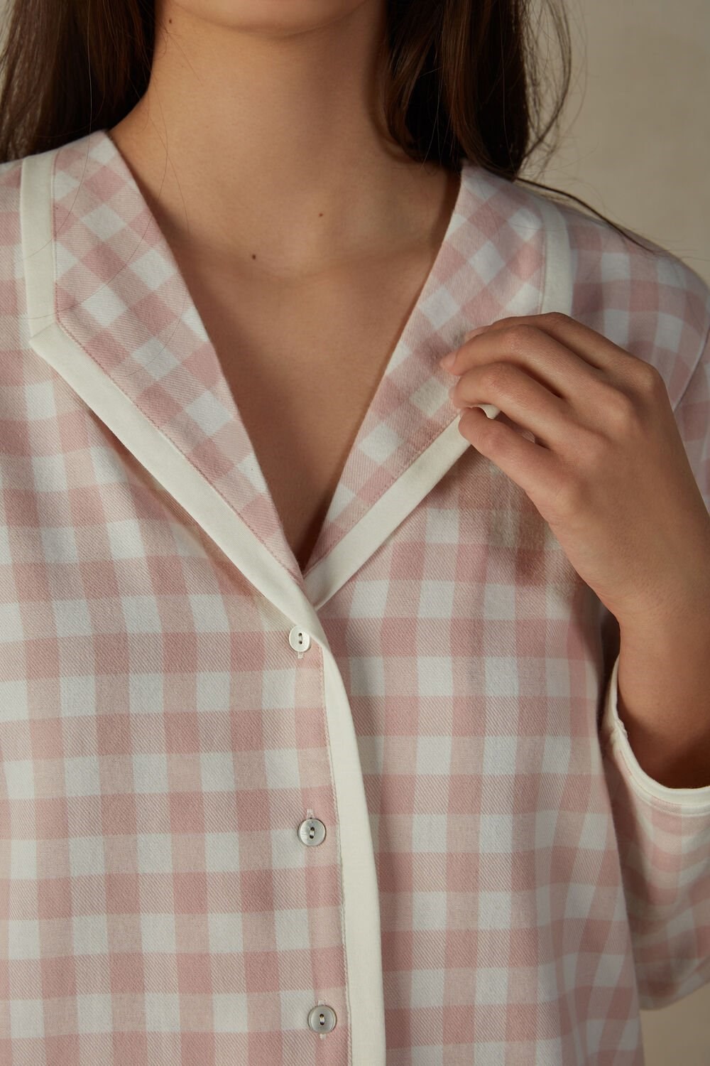 White - 895i - Pink Check / Talc Intimissimi Gingham Lover Shirt in Brushed Cloth | DZMU-08379