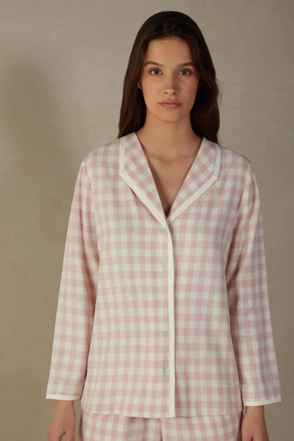 White - 895i - Pink Check / Talc Intimissimi Gingham Lover Shirt in Brushed Cloth | DZMU-08379