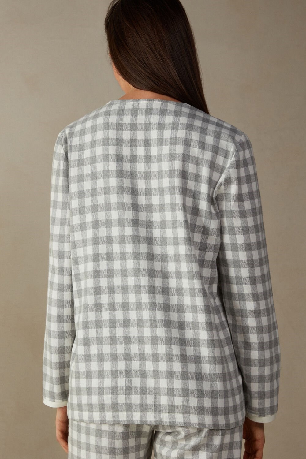 White - 896i - Heathered Grey Square / Talc Intimissimi Gingham Lover Shirt in Brushed Cloth | VJGP-09382