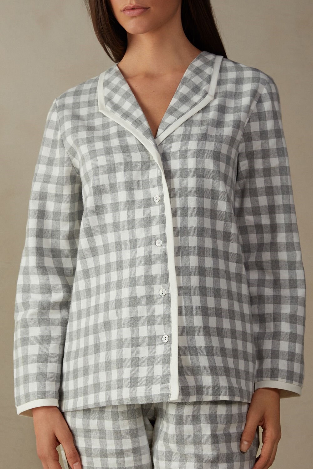 White - 896i - Heathered Grey Square / Talc Intimissimi Gingham Lover Shirt in Brushed Cloth | VJGP-09382