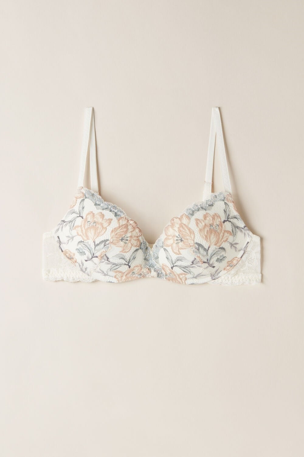 White - 990i - Ivory Autumn Beauty Floral Print Intimissimi Ephemeral Beauty Gioia Super Push-up Bra | JINF-10423