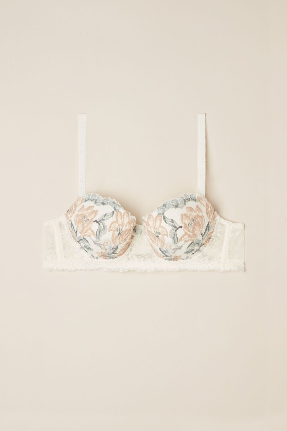 White - 990i - Ivory Autumn Beauty Floral Print Intimissimi Ephemeral Beauty Sofia Balconette Bra | ONFM-02913