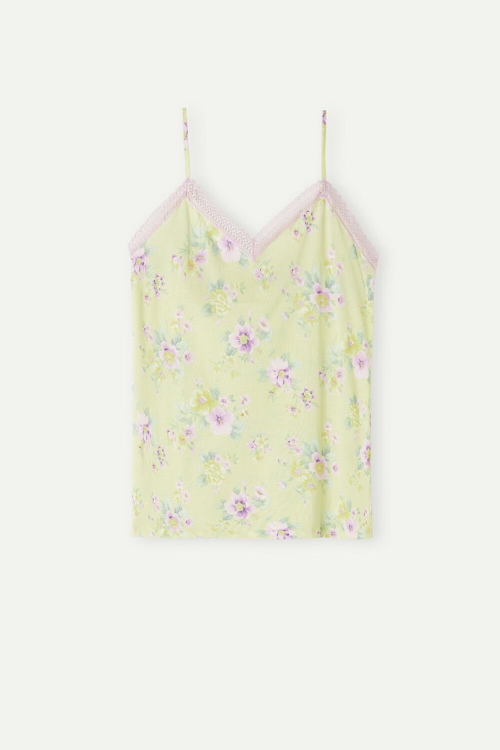 Yellow - 870i - Pastel Yellow Floral Print Intimissimi Flower Power Top in Supima® Ultrafresh Cotton | FPWU-07584