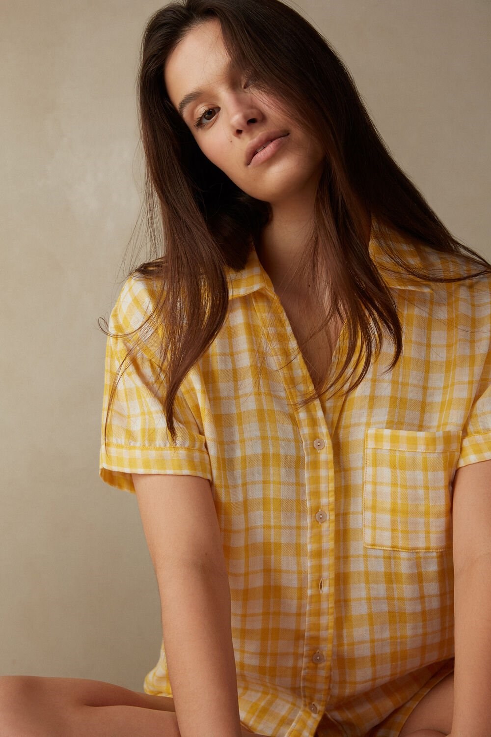 Yellow - 909i - Yellow Tartan Intimissimi Yellow Submarine Short Sleeve Top | ETOH-96841