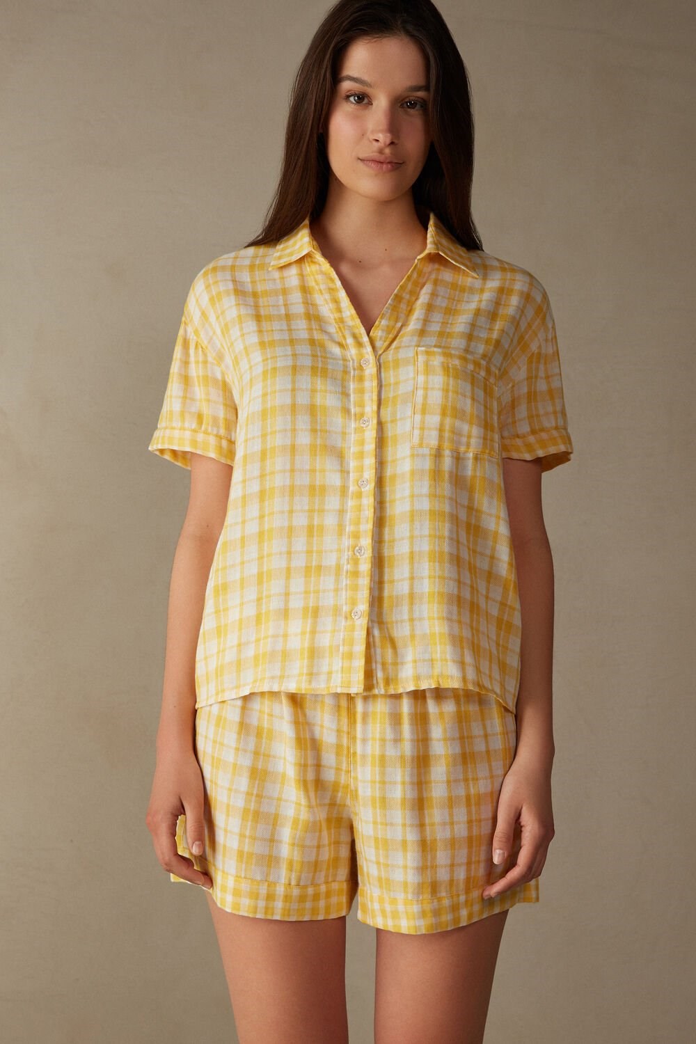 Yellow - 909i - Yellow Tartan Intimissimi Yellow Submarine Short Sleeve Top | ETOH-96841